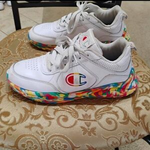Champion White Sneakers with Multicolor Rainbow Sole Pride Colorful Size 9 Wide